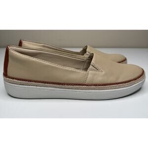 Trotters Destiny Loafer Womens 7.5N Oatmeal Leather Jute Edge Accent Slip On